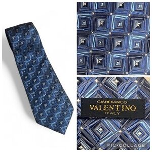 Valentino Blue Geometric Pattern Tie